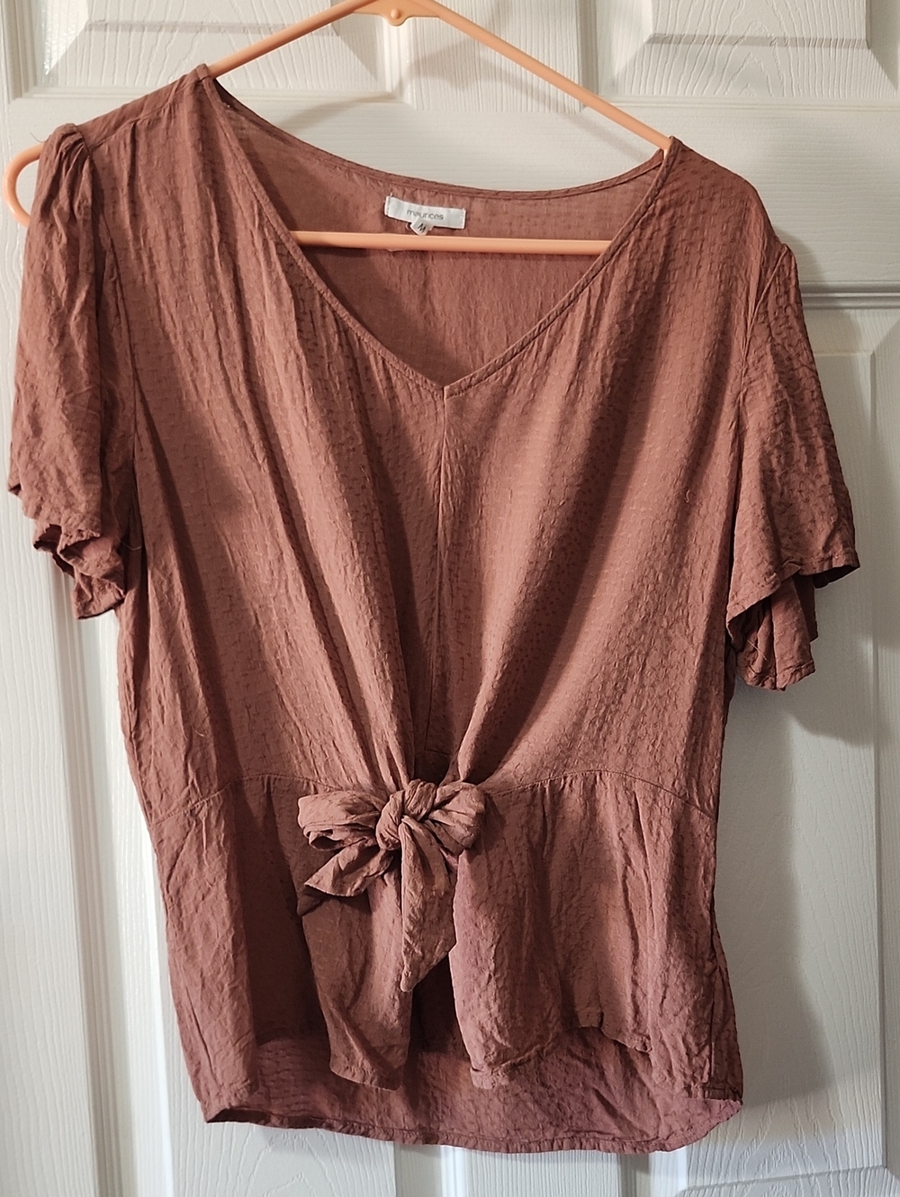 Maurices Mauve Tie-Front V-Neck Women's Top